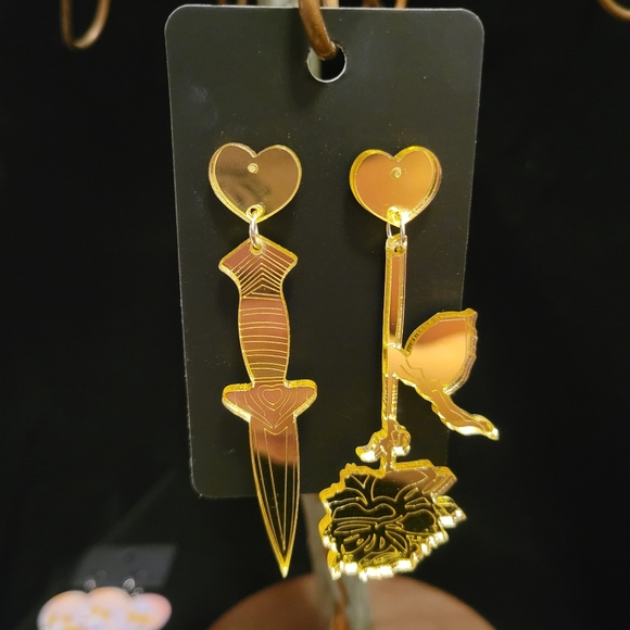 2/$20 Gold Reflective Dagger & Rose Earrings - Picture 1 of 4